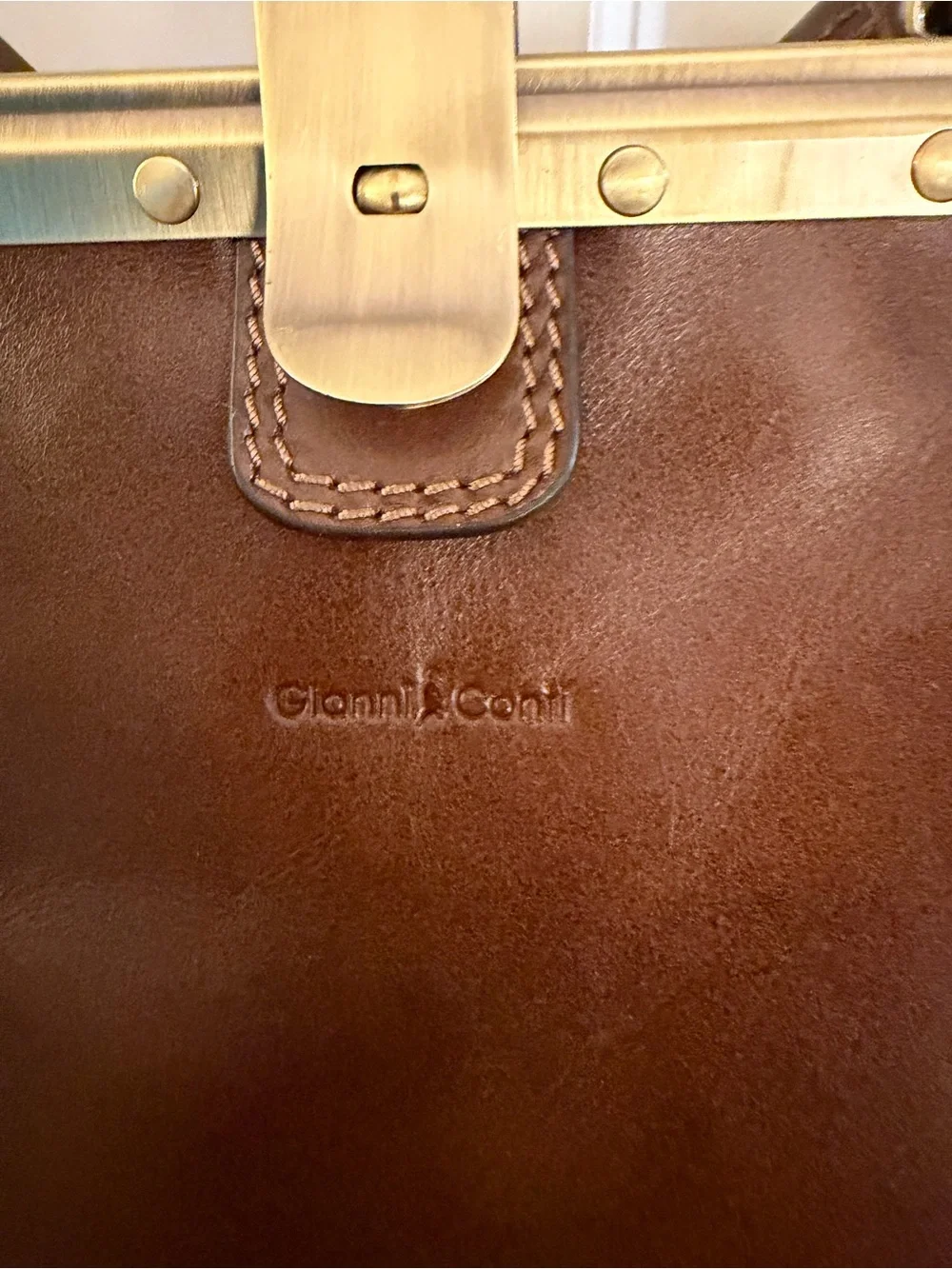 Gianni Conti Brown Leather Frame-Top Crossbody Bag